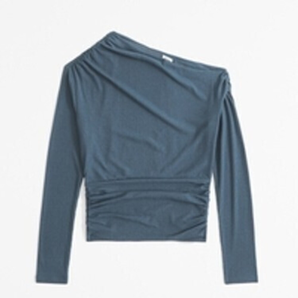 Long-Sleeve One-Shoulder Asymmetrical Draped Top